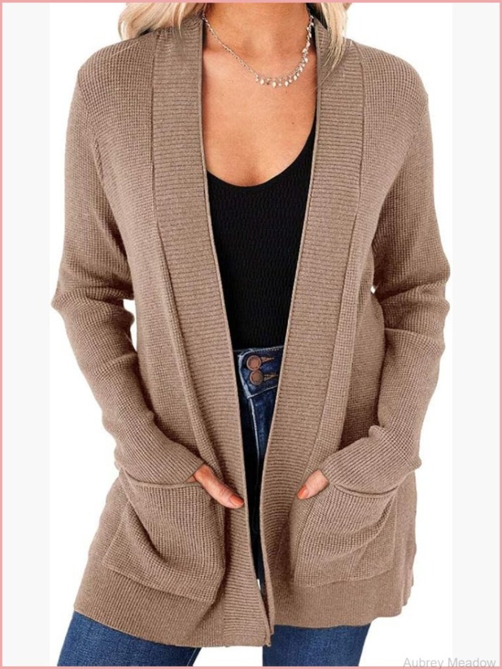 Open Front Cardigan Long Sleeve Classic Knit Sweater with Pockets
